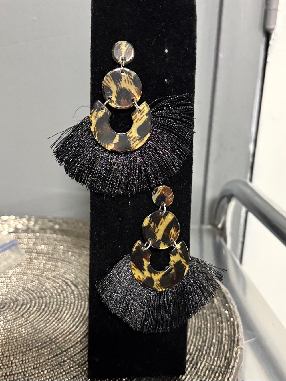 Black Fringe Earrings with Tortoiseshell Accents